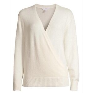 Time and Tru‎ V-Neck Faux Wrap Pullover Sweater Ivory Women's Size Small 4/6